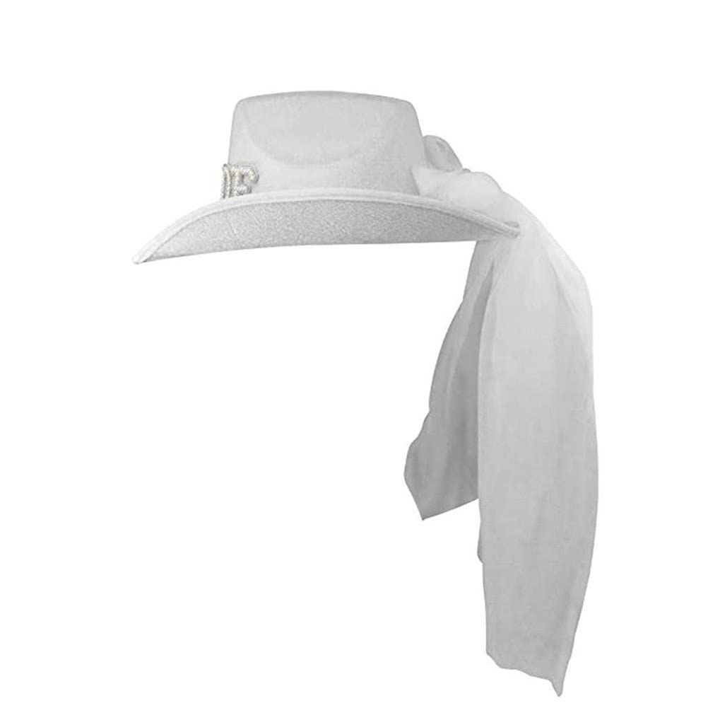(39.5x30x15cm) Bride Cowgirl Hut Junggesellinnenabschied Party Accessoire mit Schleier - Weiss