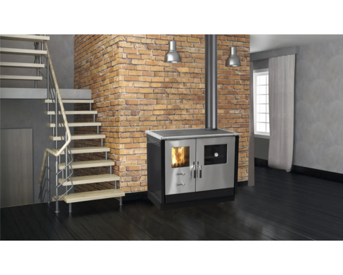 Houtkachel FIREFIX keukenserie MAAS staal natuursteen zwartgrijs 8,3 kW