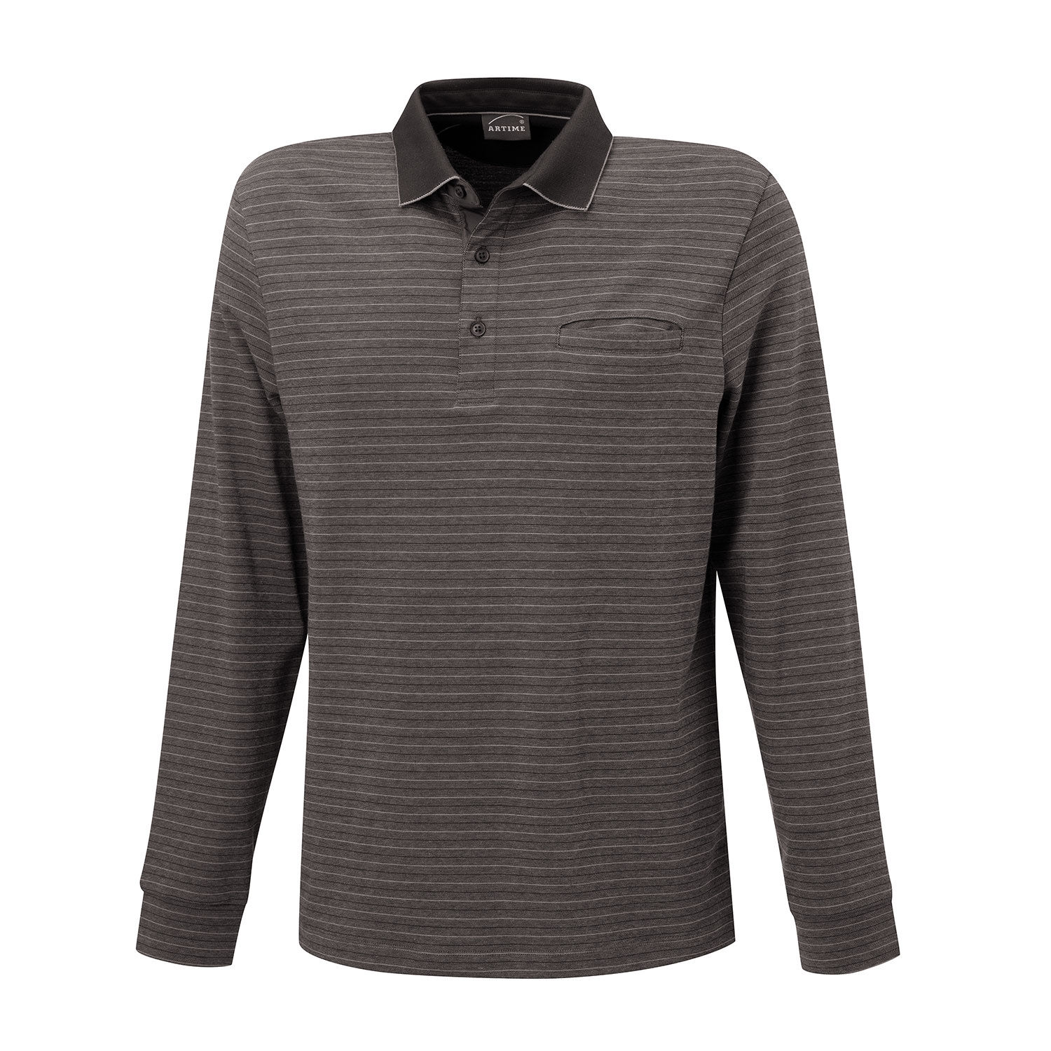 Gestreiftes langarm Poloshirt mit Brusttasche
