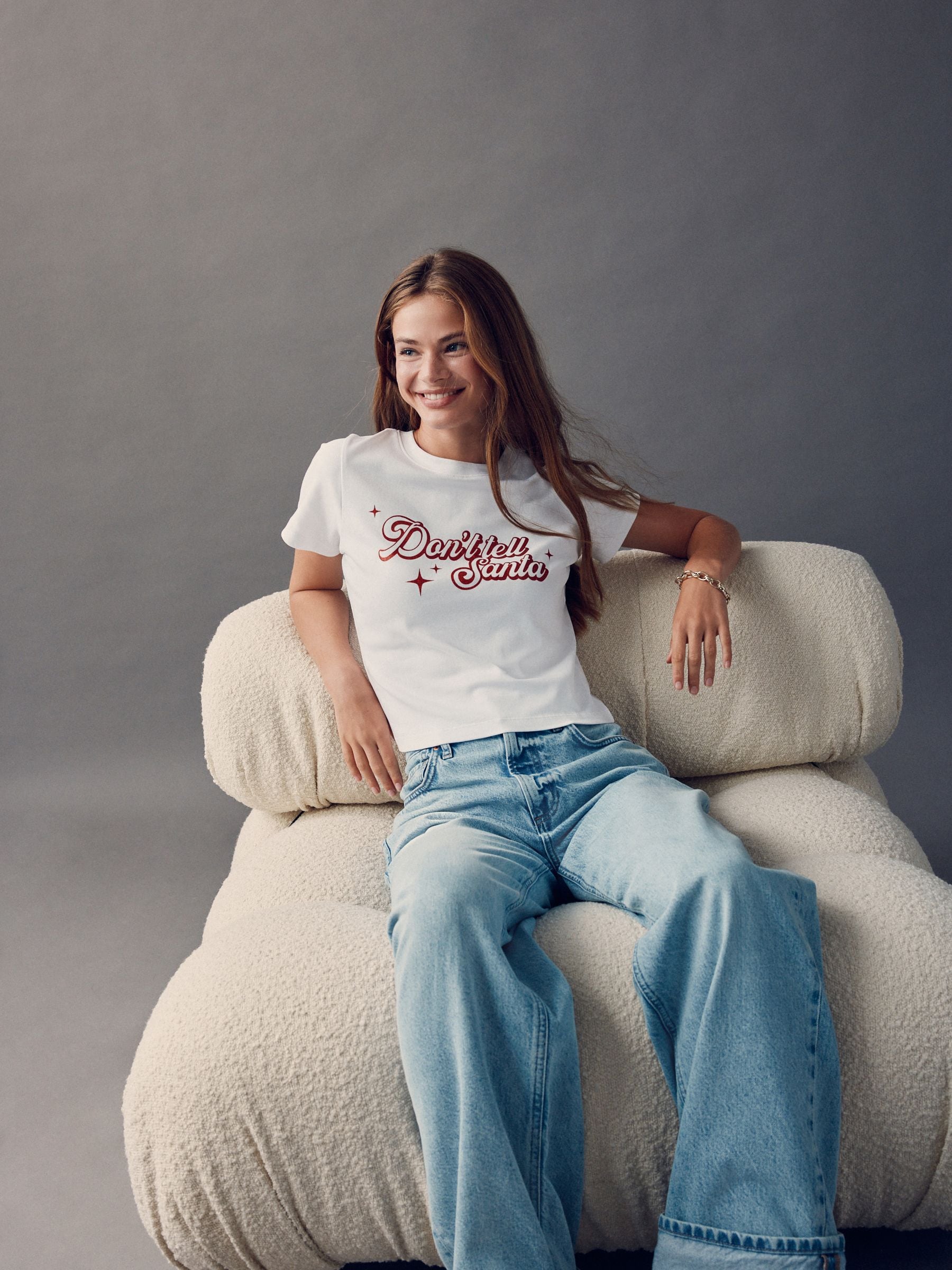Wit - Kerstmis T-shirt met feestelijke Kerstman-slogan en korte mouwen