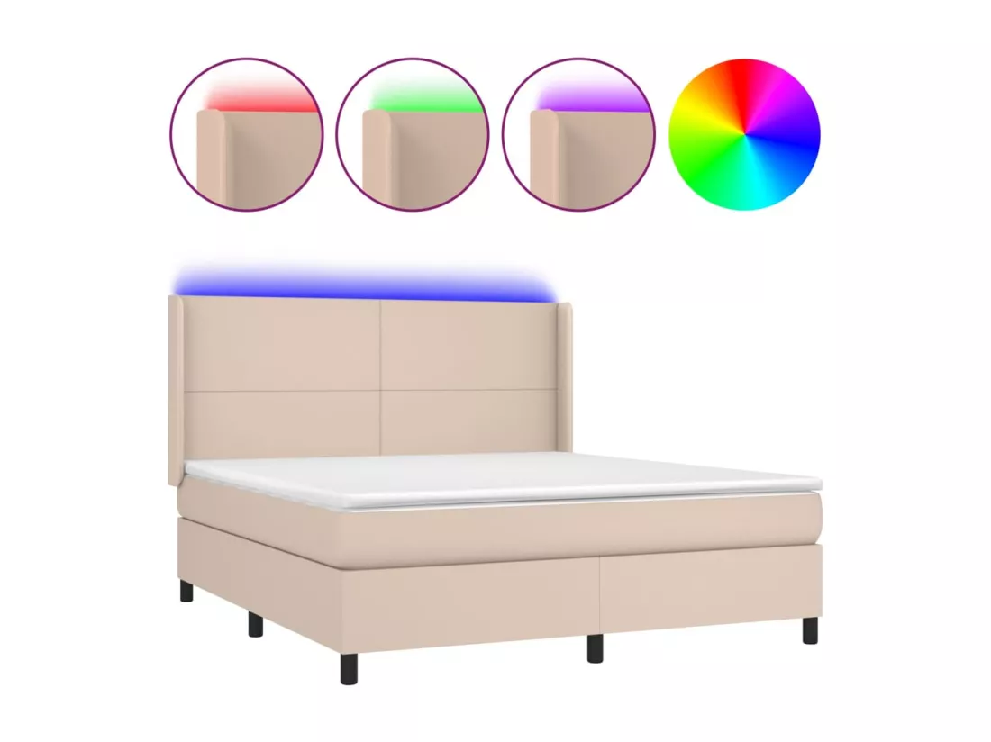 Sommier tapissier matelas LED Cappuccino 180x200 cm Similicuir