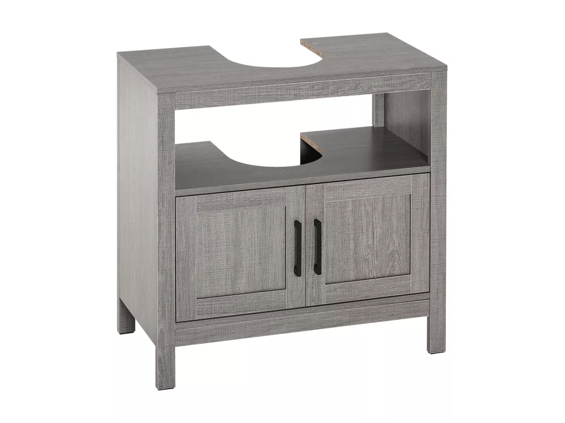 Meuble salle de bain - meuble sous-vasque - placard 2 portes, niche - dim. 60L x 30l x 60H cm - panneaux de particules aspect bois gris