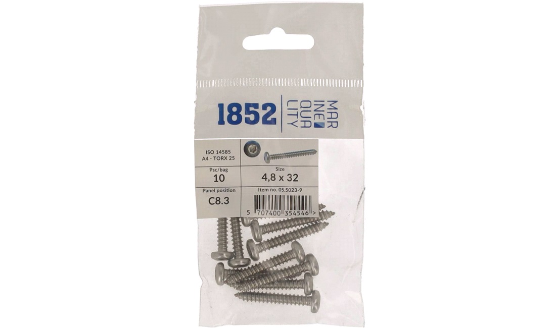 Skrue Panhoved 4,8x32 a4 torx iso 9477/4 10 stk