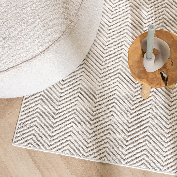 Duurzaam vloerkleed - Lorre Lines Creme/Grijs
