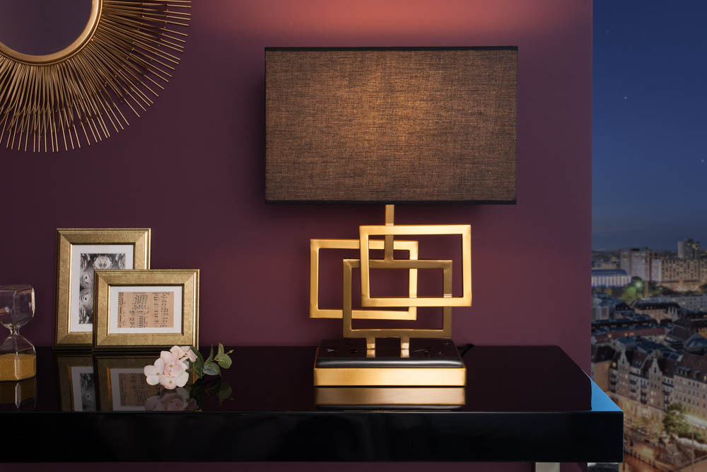 Moderne Tischleuchte ATLANTIS 56cm gold Stoffschirm schwarz Marmor Lampe