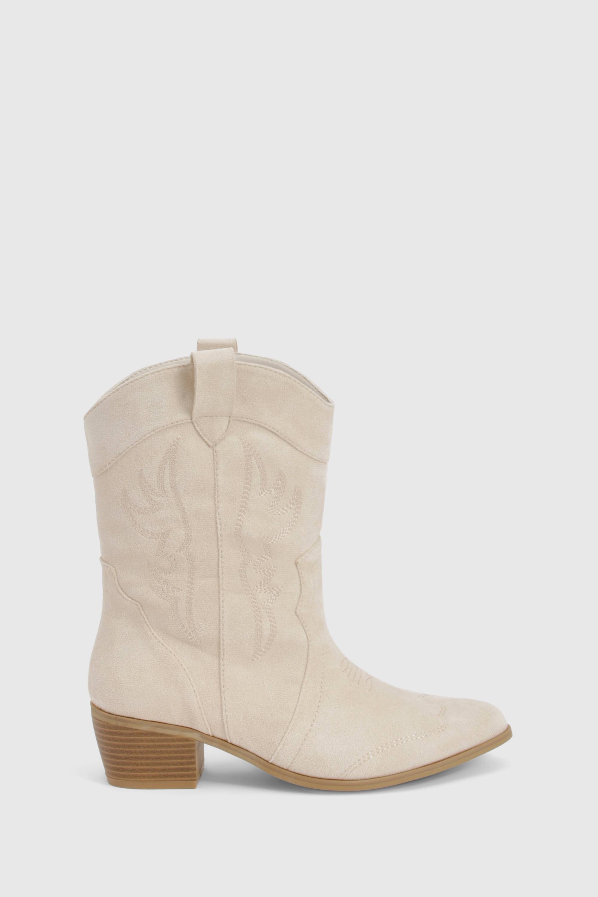 boohoo Bottes de cow-boy western à onglet en suédé synthétique pour pieds larges