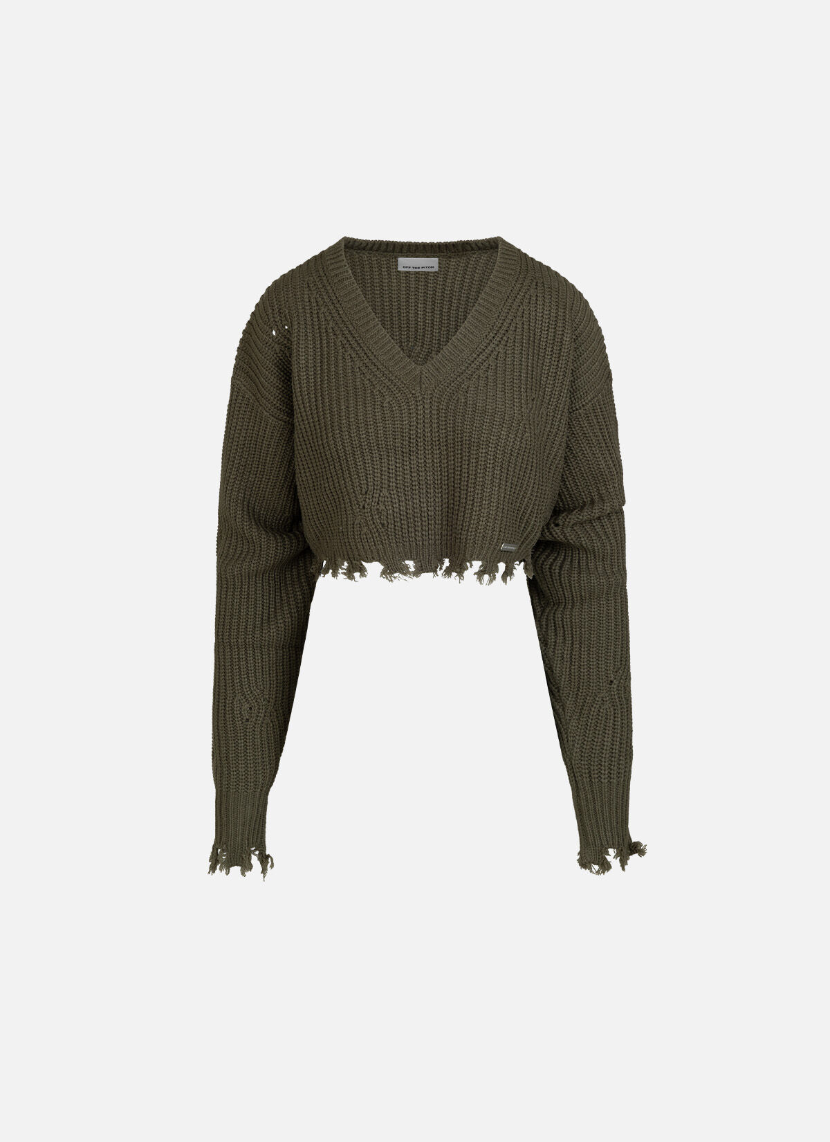 Off The Pitch Knitted Rib V-Neck Cropped Top Dames Groen