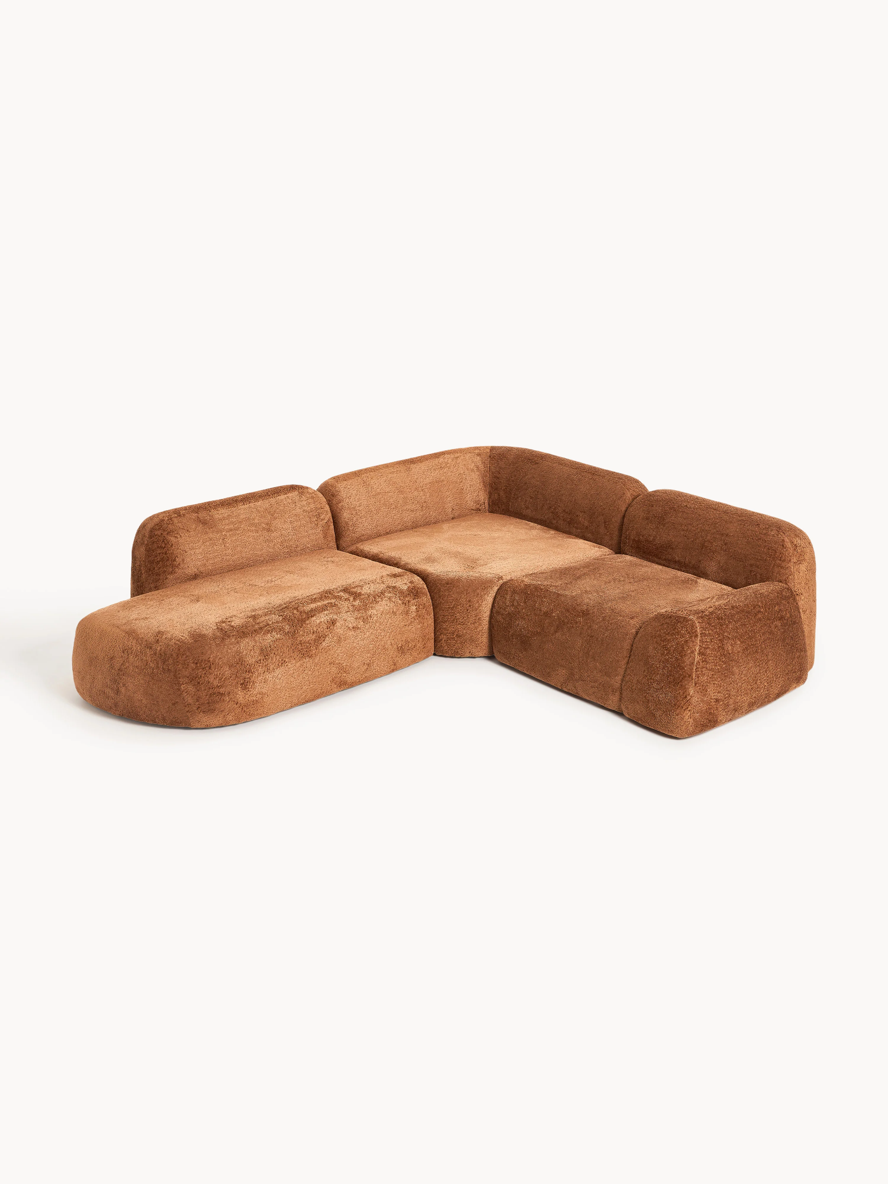 Modulaire teddy-bouclé hoekbank Wolke (4-zits) met chaise longue