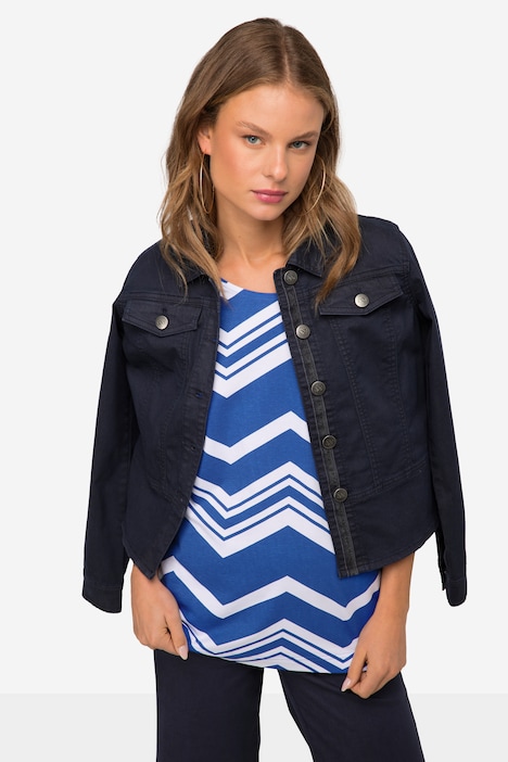 T-Shirt, oversized, Zacken Muster, U-Boot-Ausschnitt, 3/4-Ärmel