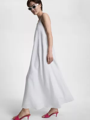 Vestido longo de linho com modelagem solta