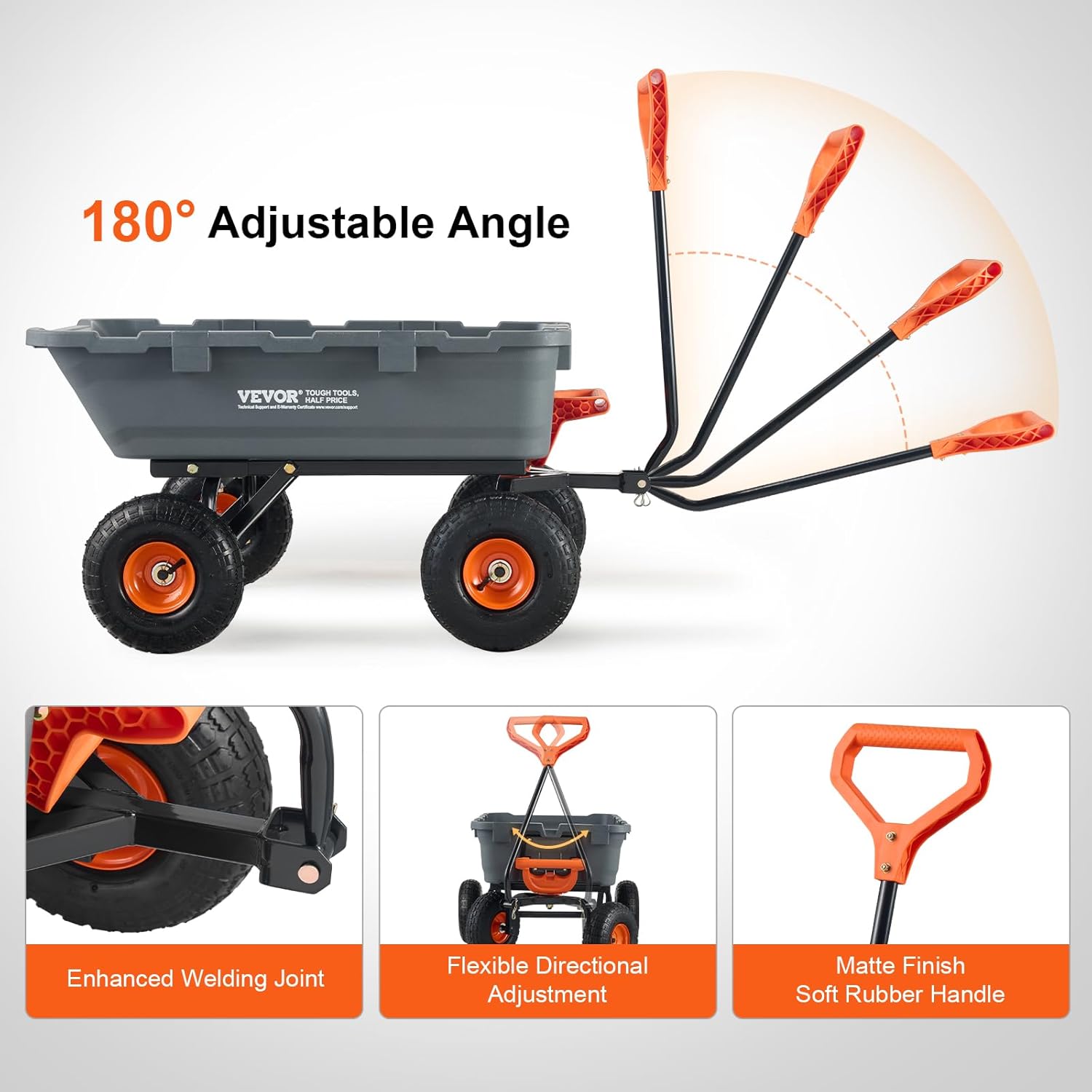 VEVOR Chariot à Benne basculante, capacité de Charge 363 kg​, Chariot de Jardin en polyéthylène Robuste avec Cadre en Acier, poignée Convertible 2 en 1, Roues 255 mm, brouette Utilitaire pour pelouse : Commerce, Industrie et Science