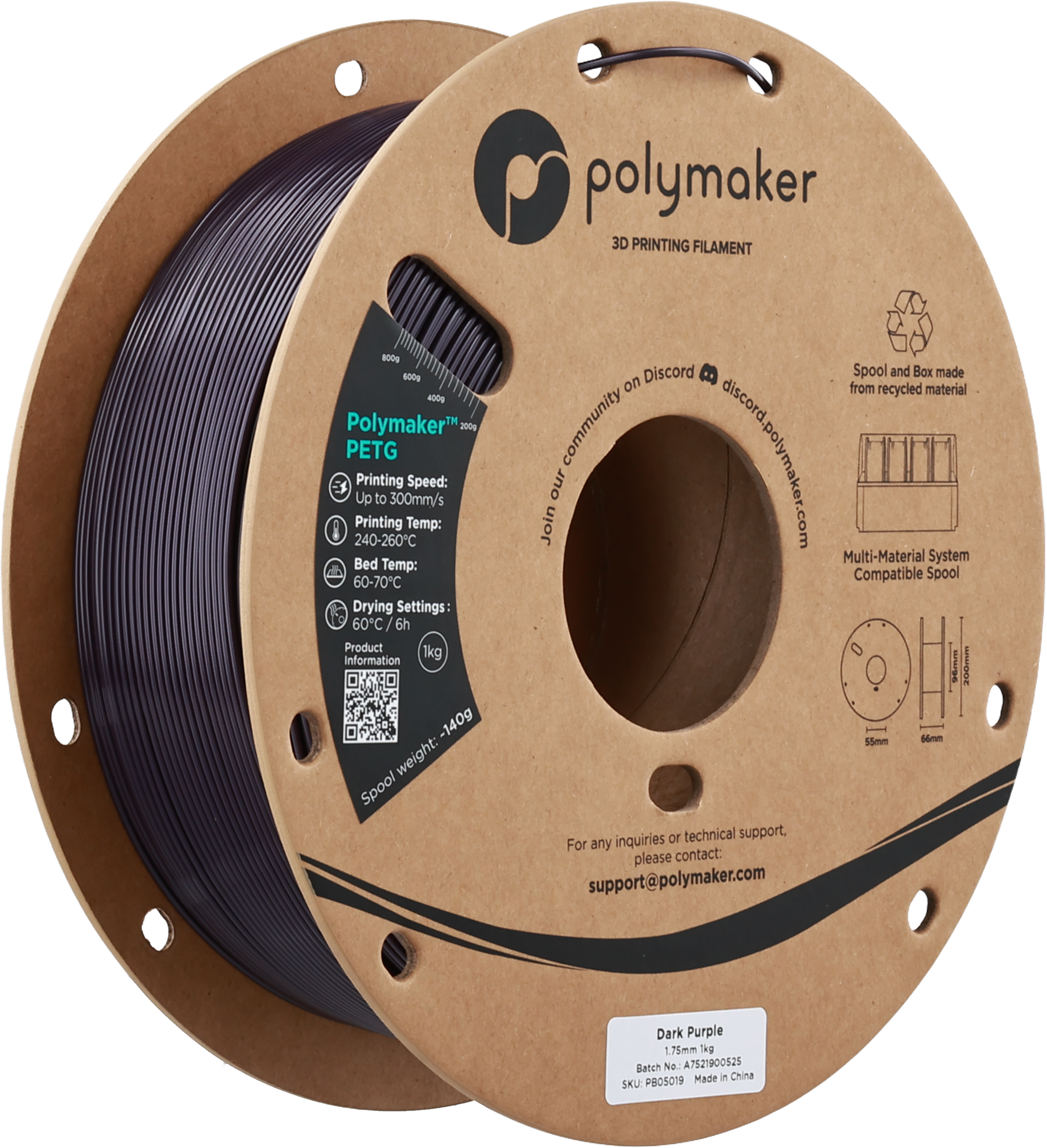 Polymaker  PETG Dark Purple, 1,75 mm / 1000 g    Robustes PETG optimiert für High Speed Druck in Dark Purple