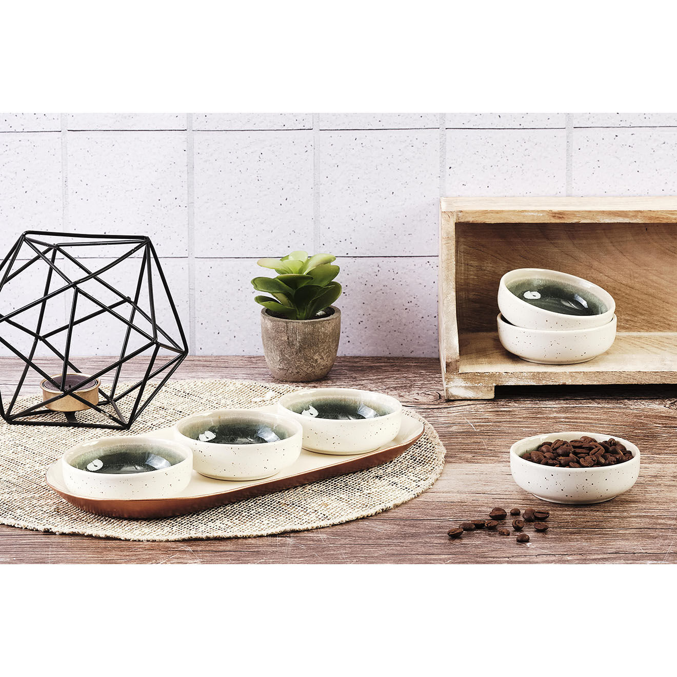 Bjorn 6 Bols Oxygen gris/vert bouteille/beige - D.9 cm