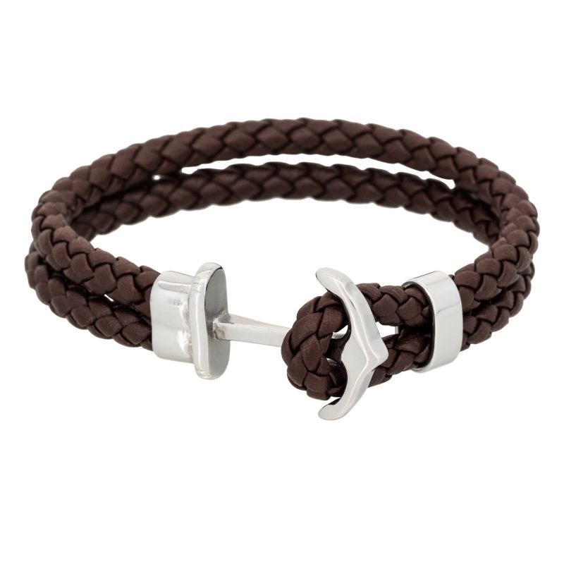 Bracelet Homme double tour cuir marron 