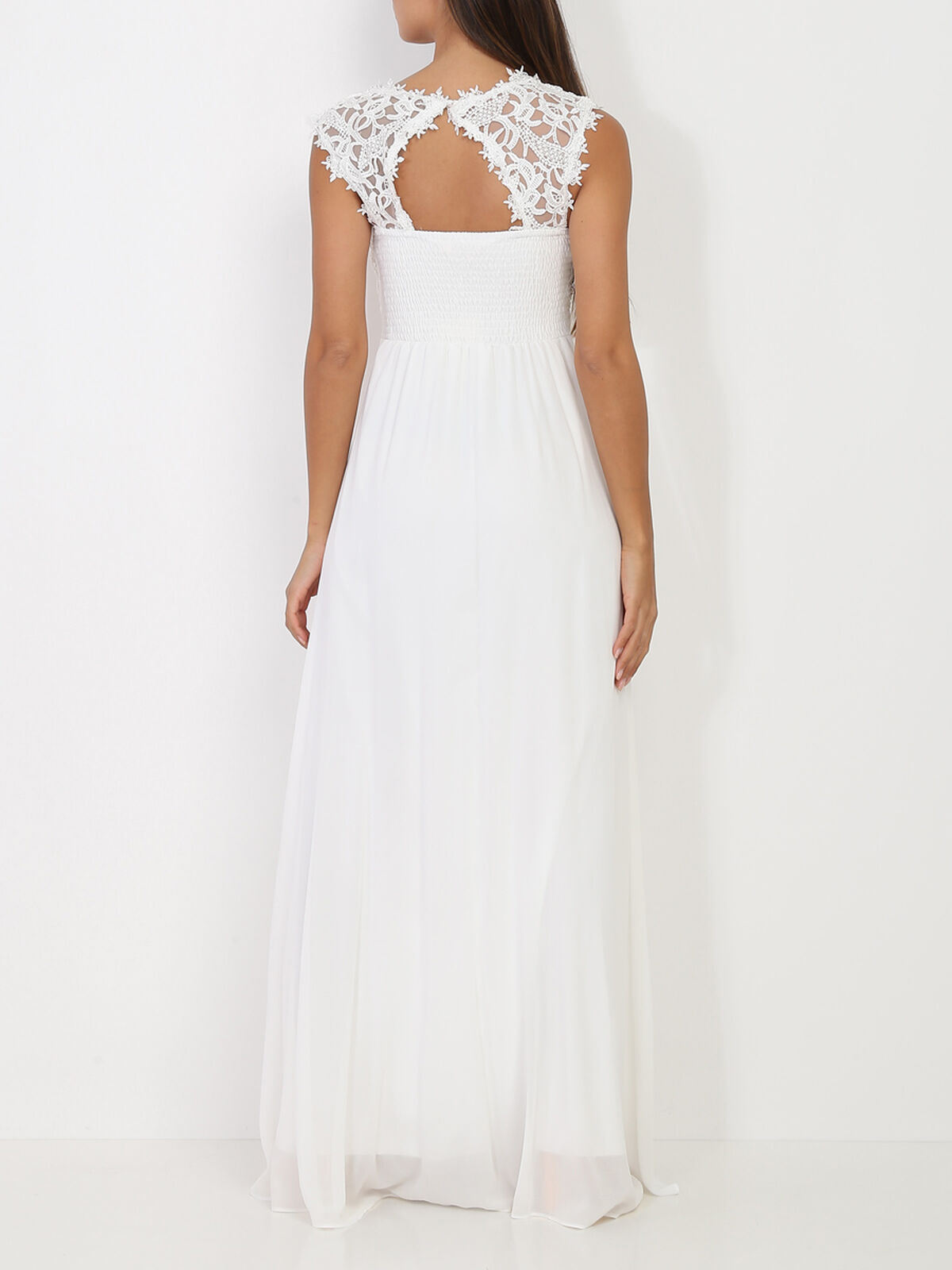 Robe longue à dentelle- Blanc