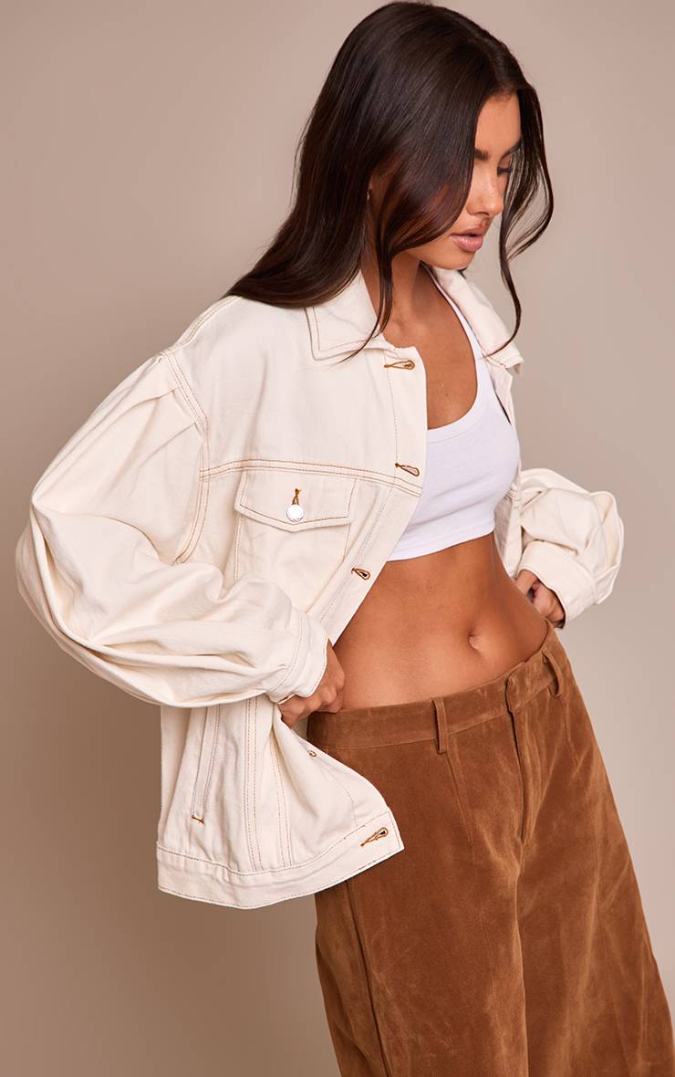 Ecru Veste En Denim Oversize À Manches Cocon