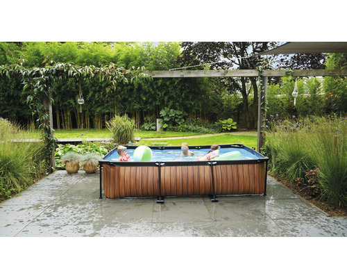 EXIT WoodPool rechthoekige opzetzwembadset 300x200x65 cm inclusief patroonfiltersysteem, houtlook