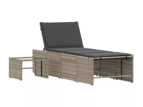 Chaises longues lot de 2 avec table gris clair résine tressée
