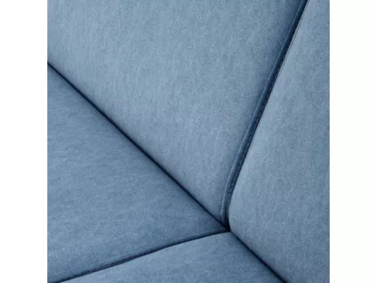Canapé rétro 3 places en tissu bleu et pied en bois Franky