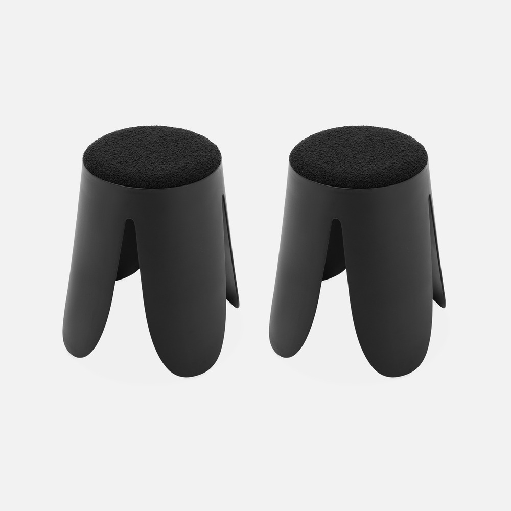 Set de 2 tabourets empilables noirs. Bouclette texturée. Niki. Ø30 / 44 x h46cm