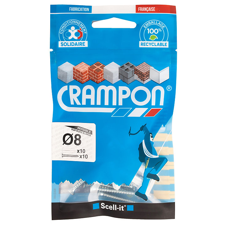 Cheville Crampon blanc ø8 mm + vis, 20 pièces