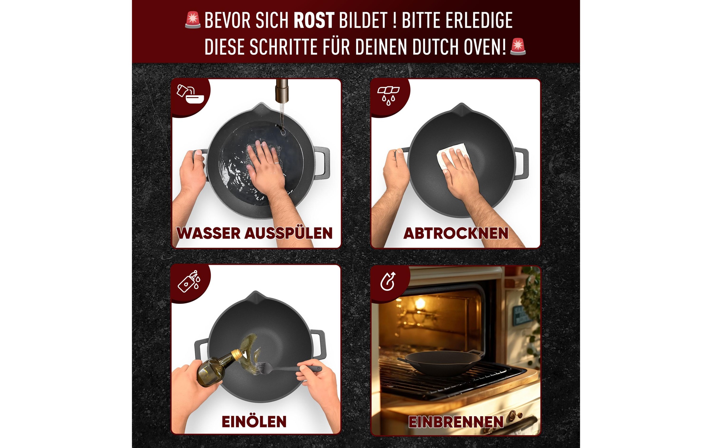 Wok »Gusskoenig Gusseisen-Wok mit Ringreiniger und Handschuhen« Gusseisen