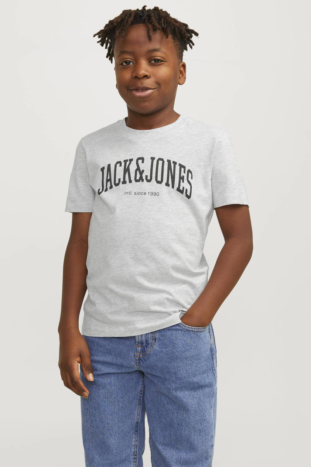 JACK & JONES T-shirt JJEJOSHmet tekst grijs