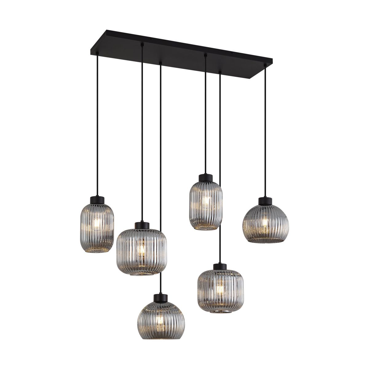 Design hanglamp zwart met smoke glas 6-lichts - Ana