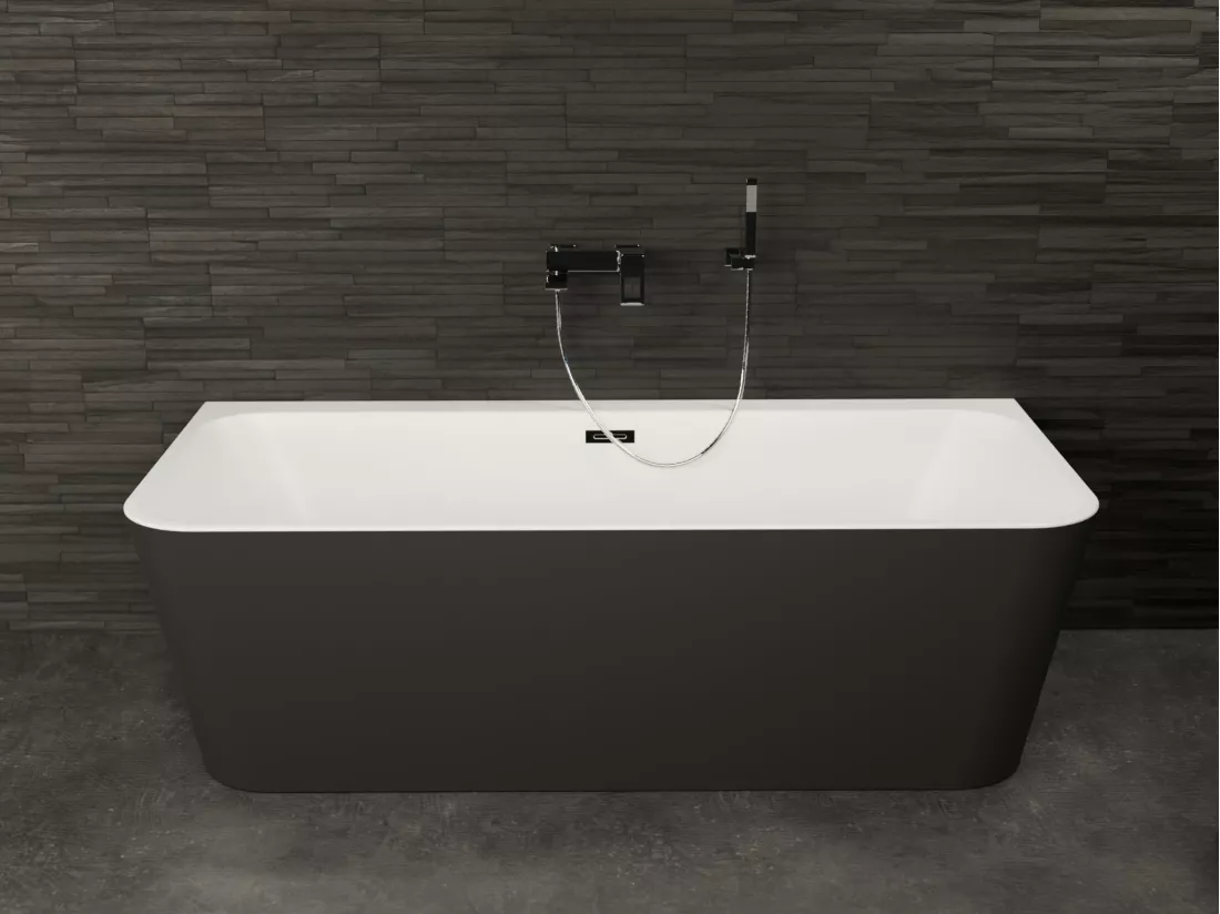Baignoire semi-îlot Murale MINT 180 Noire L. 180 x l. 81 cm, by SPALINA