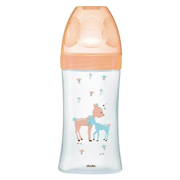 Mamadeira de vidro anticólica Dodie Sensation+ para bebês a partir de 0 meses, bege claro, 270ml