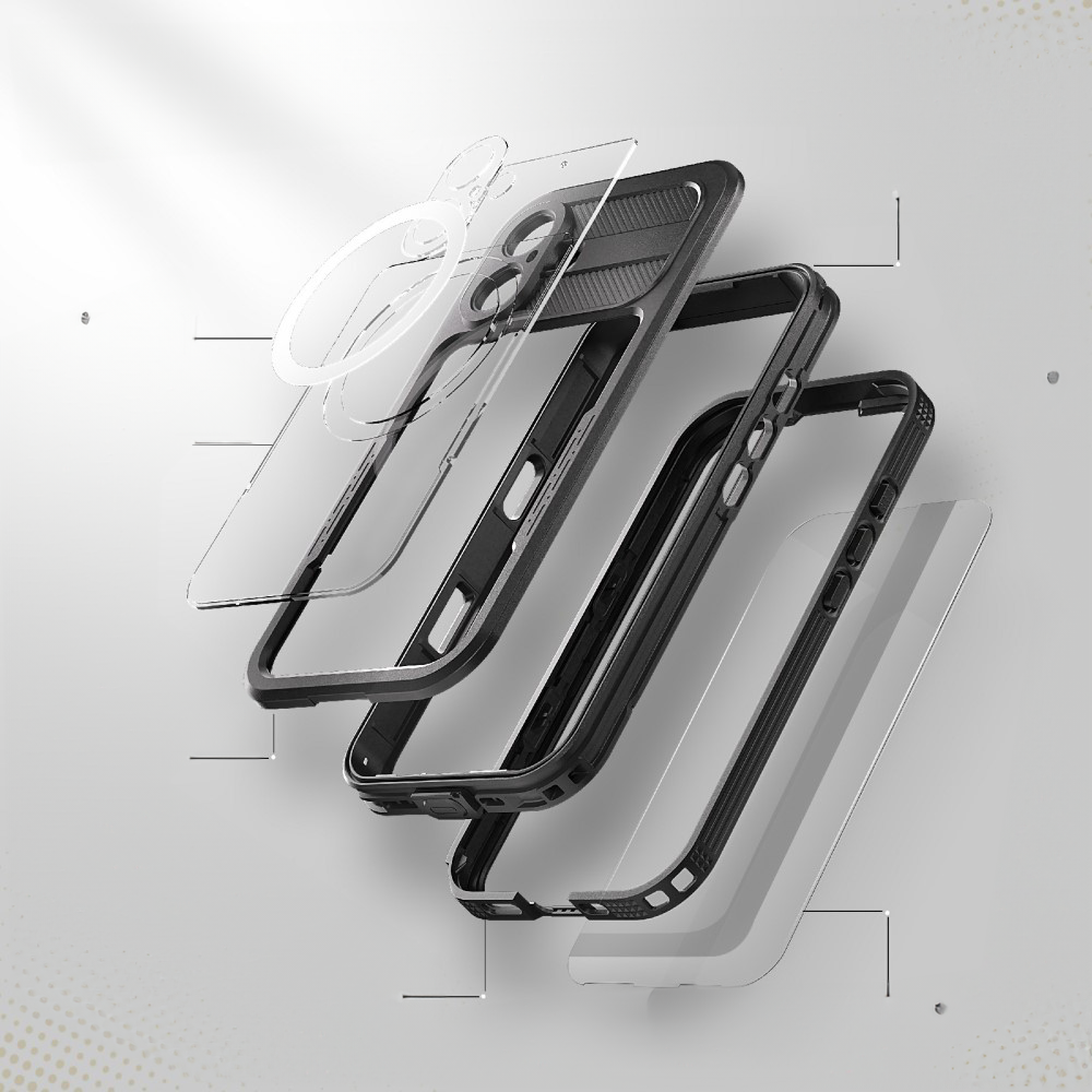 iPhone 16 Pro Wasserfeste MagSafe Outdoor Schutz Hülle (IP68) - Schwarz / Transparent