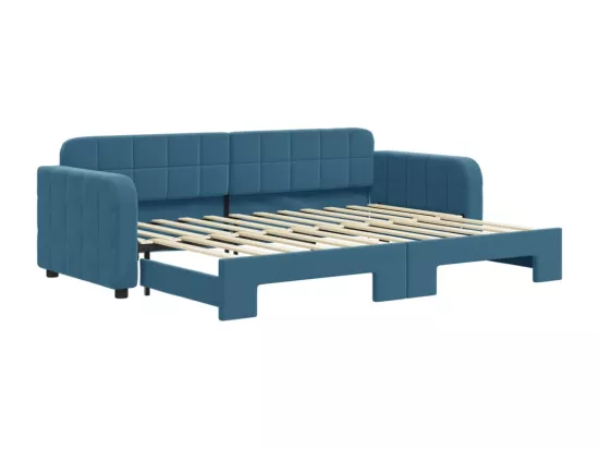 Lit de jour avec lit gigogne bleu 80x200 cm velours