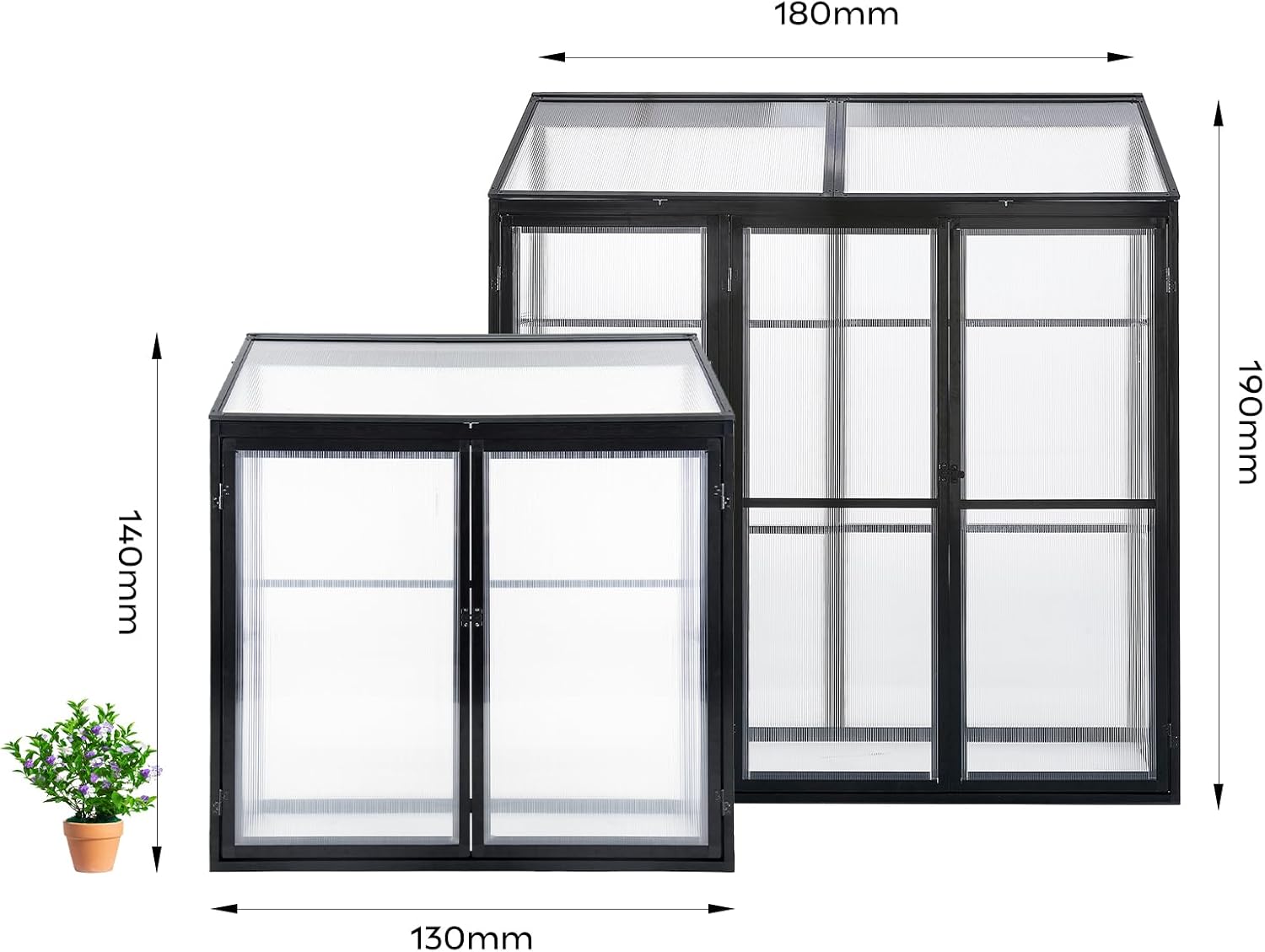 Aluminium Anlehngewächshaus Beistell Tomatengewächshaus klein Gewächshaus Doppeltür Treibhaus 140x55X130 cm schwarz