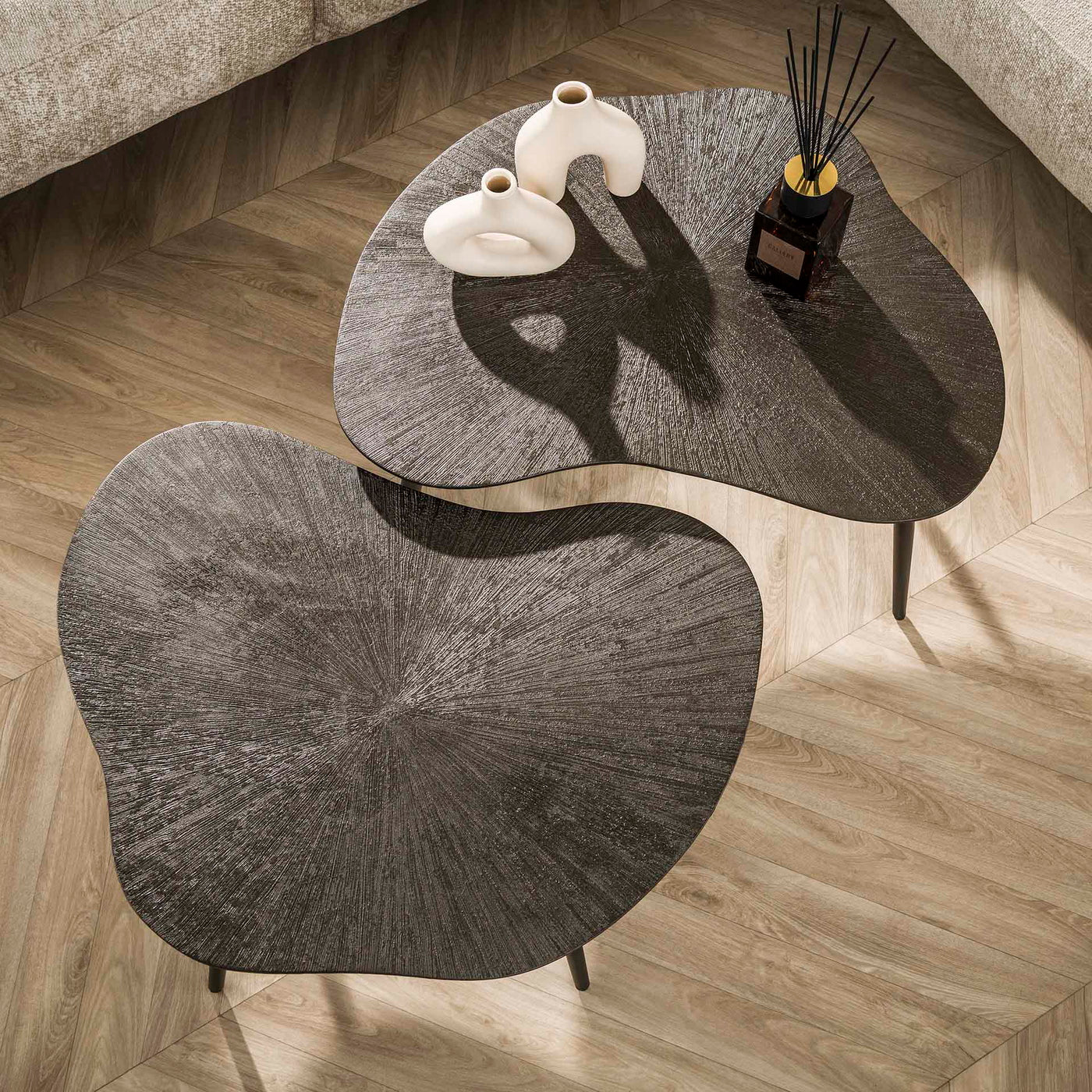 Giga Meubel - Salontafel Brons Metaal - Set Van 2 - 76x62x41cm - Ray