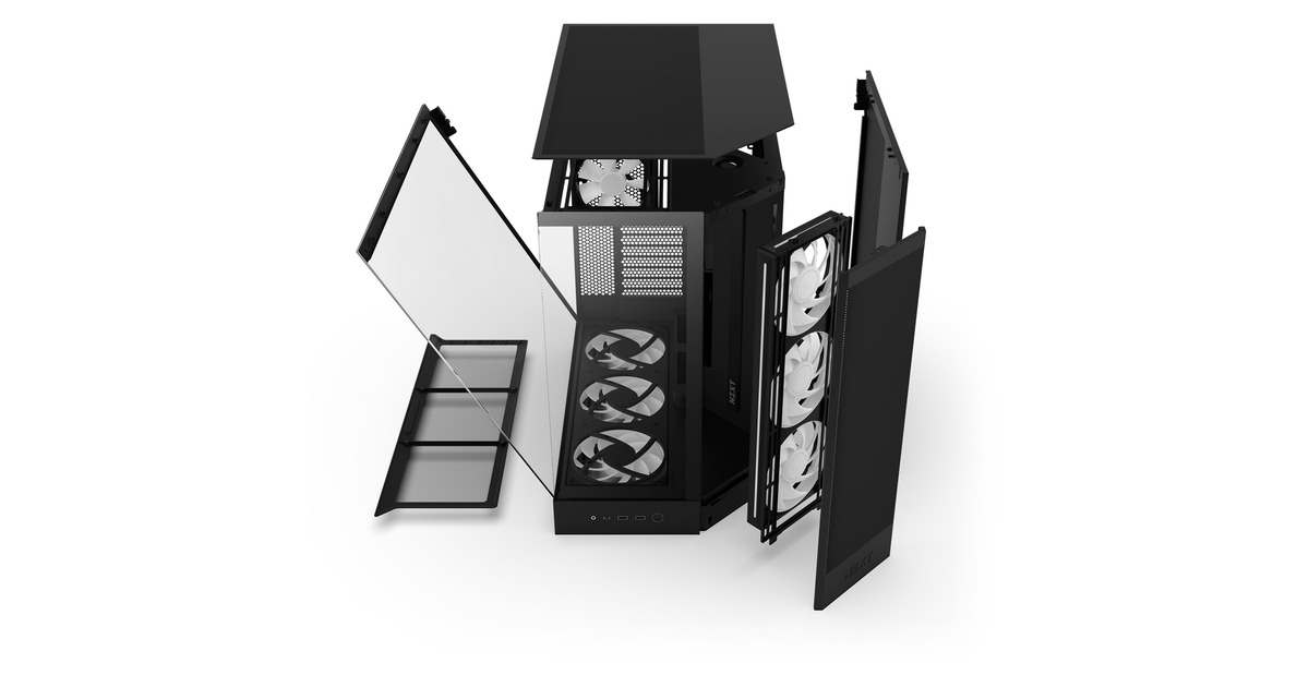 NZXTH9 Flow RGB+ midi tower behuizing  (Zwart (mat) | 2x USB-A | 1x USB-C | RGB | Tempered Glass)
