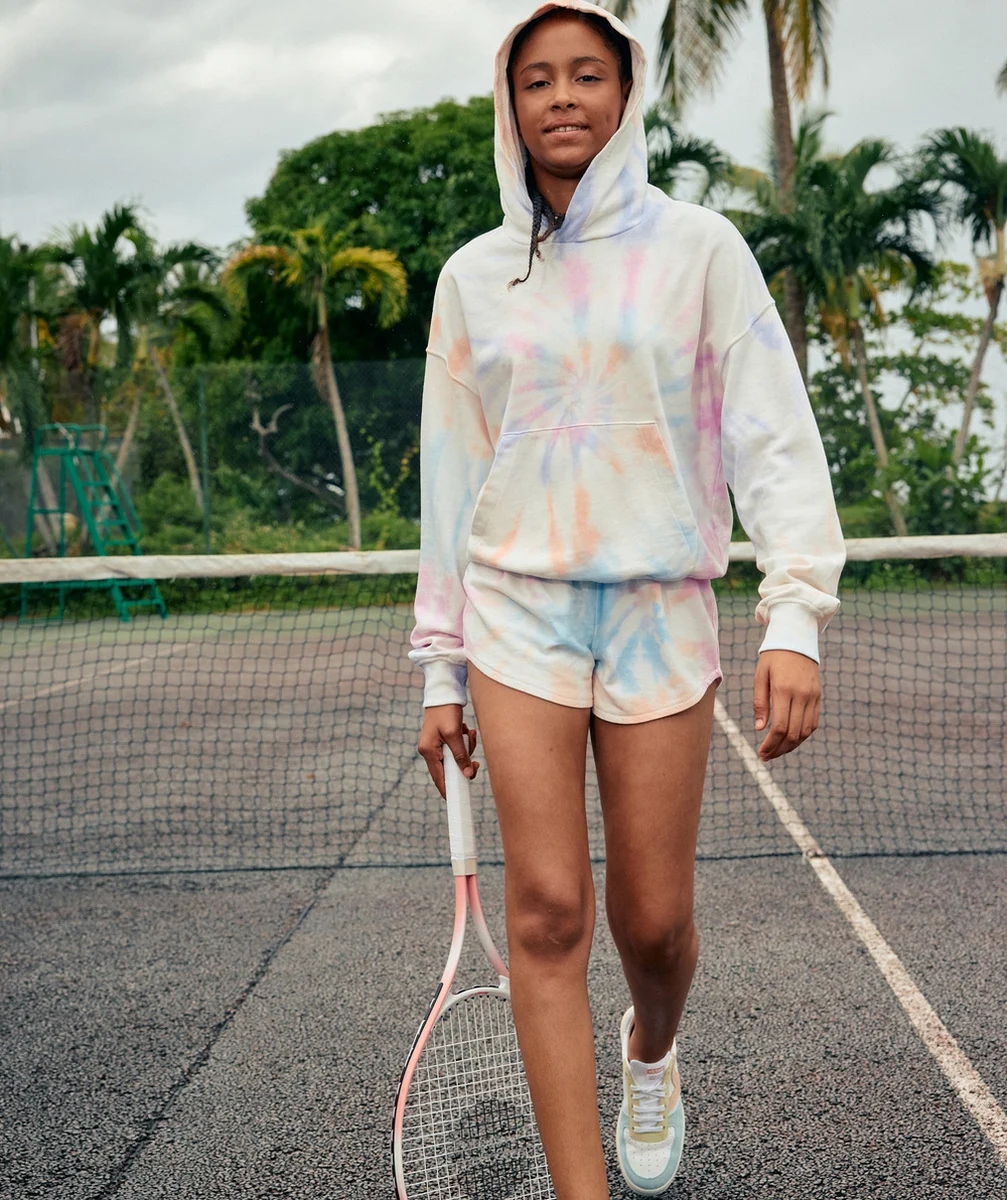 sweat à capuche fille en coton bio tie and dye