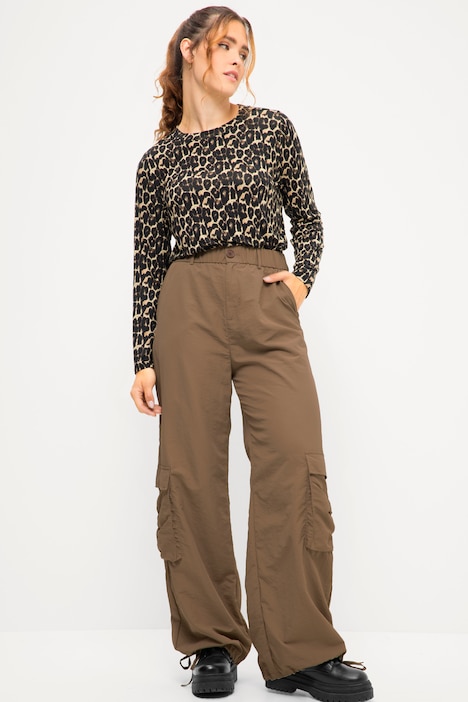 Cargohose, weites Bein, Cargotaschen, Saum-Bindeband