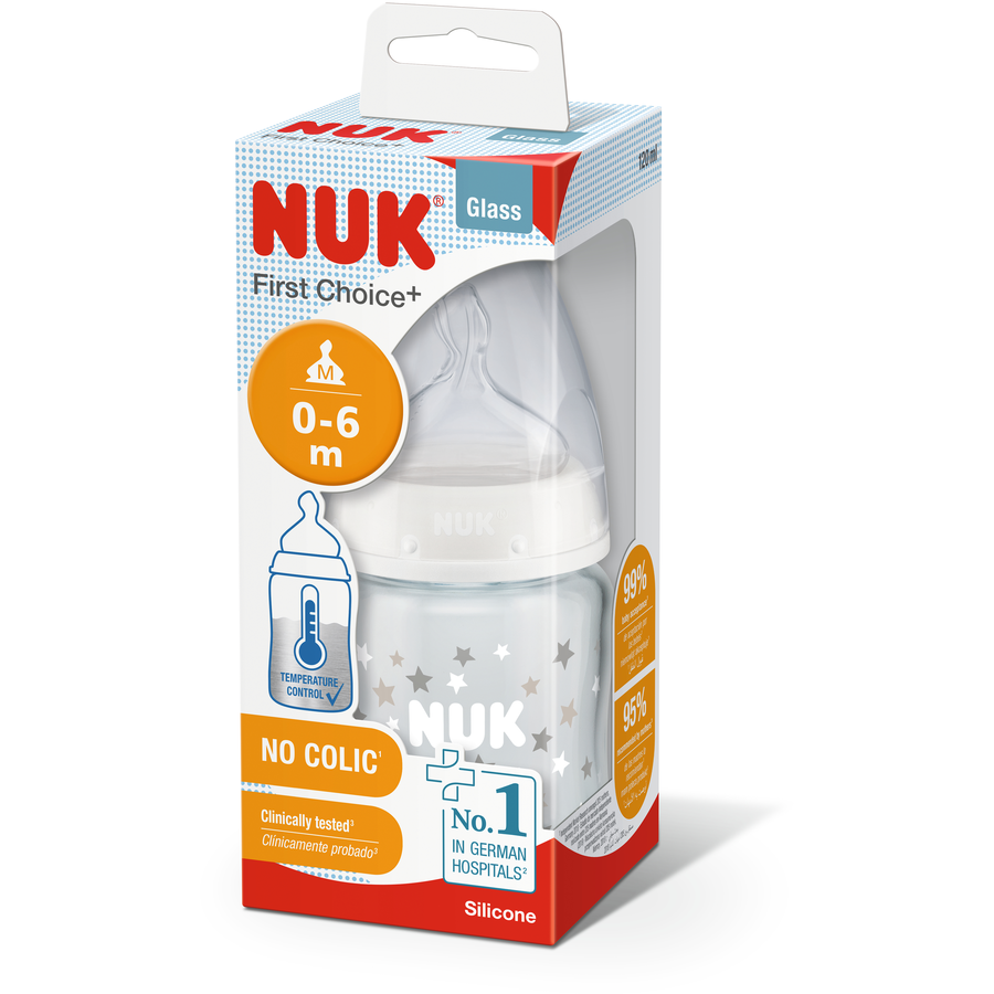 NUK Glasflasche First Choice⁺ ab der Geburt 120 ml, Temperature Control im Doppelpack weiß