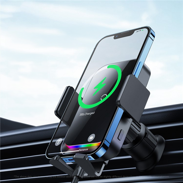 (15W) Qi Wireless Charge Auto KFZ Smartphone Halterung Ladegerät für Lüftungsgitter mit Automatik Verriegelung - Schwarz