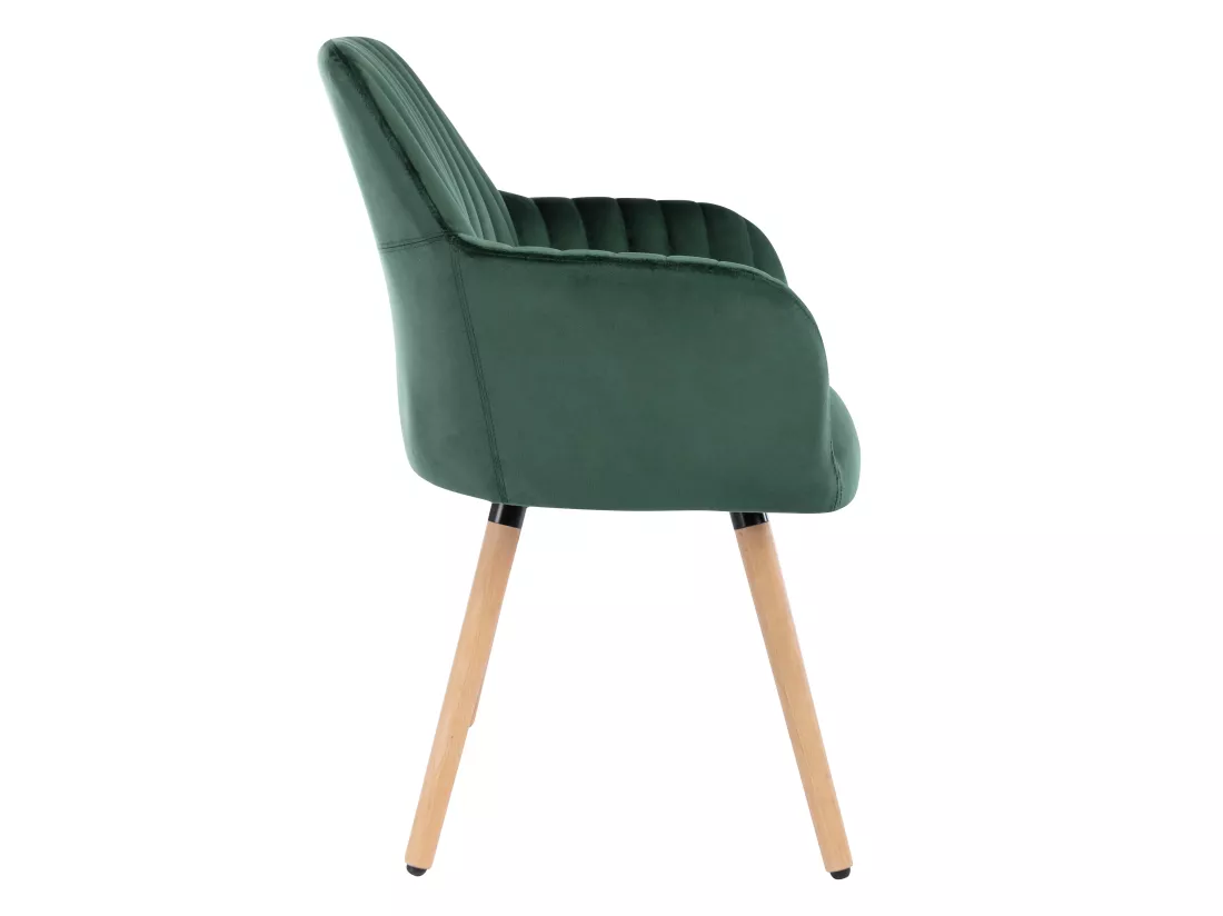 Lot de 2 chaises avec accoudoirs en velours et métal effet bois - Vert foncé - ELEANA