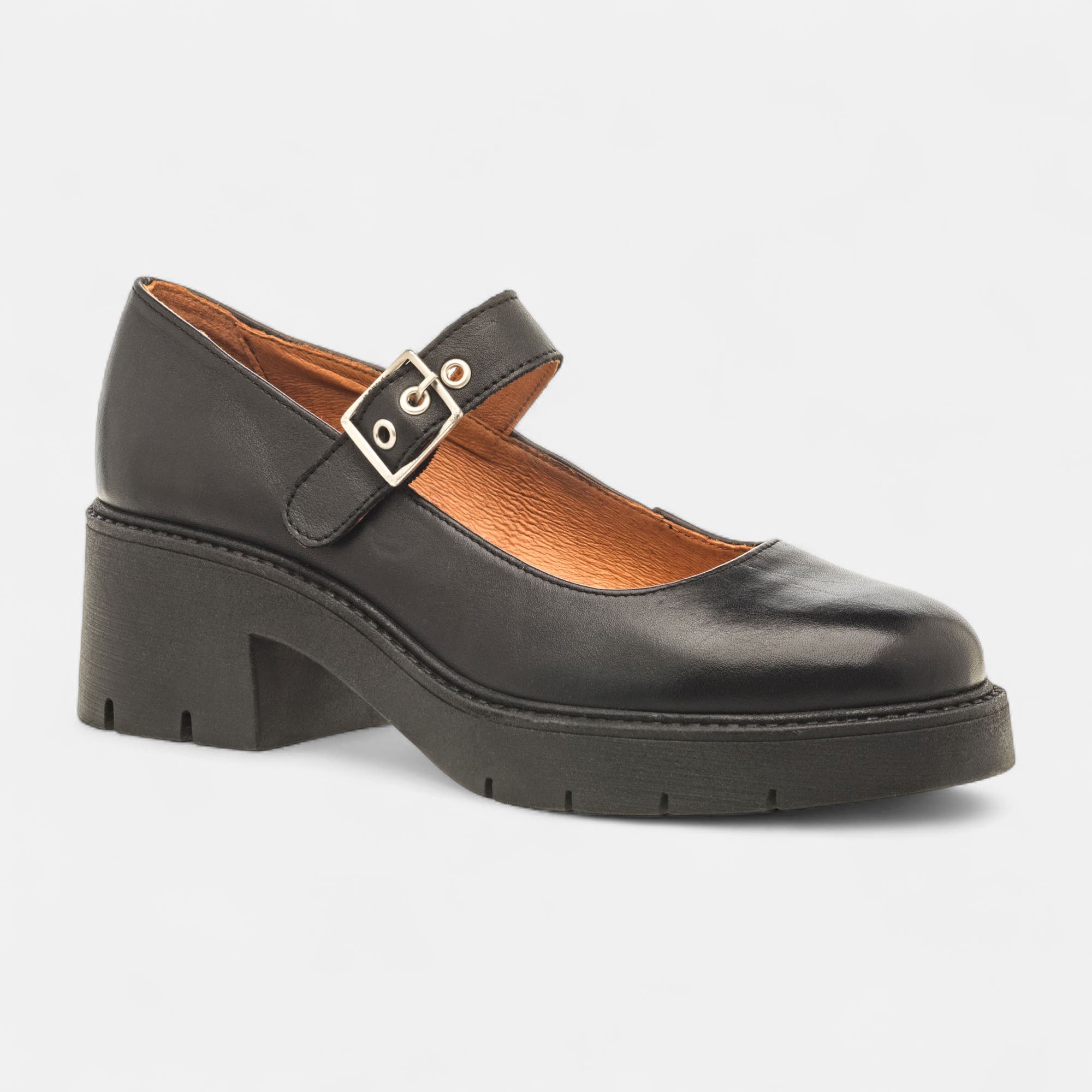 Babies à talon Femme en cuir noir
