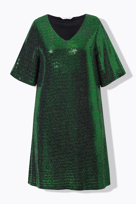 Kleid, A-Linie, Pailletten-Optik, 3/4-Ärmel