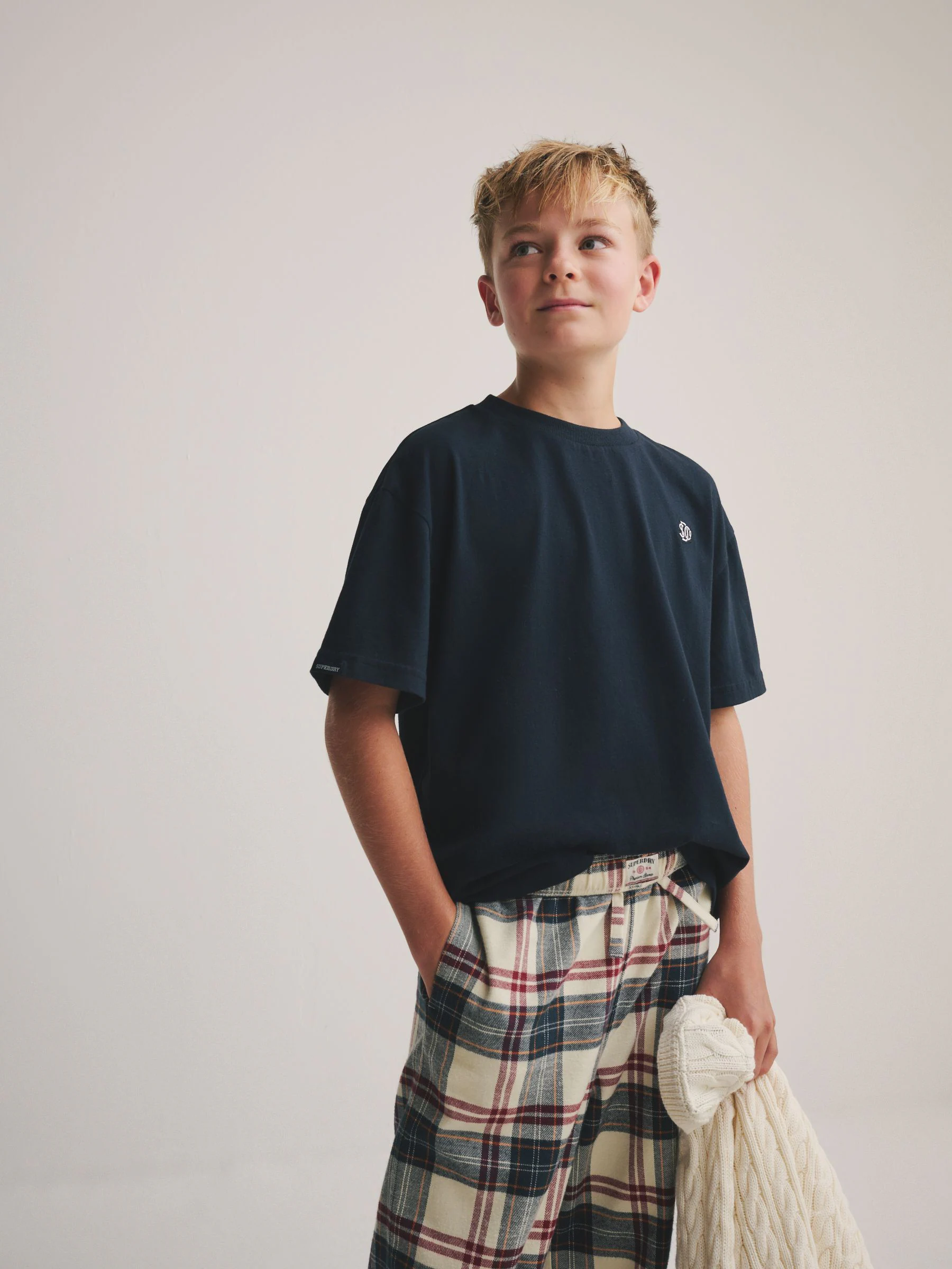 Marineblauw/wit - Superdry T-Shirt and Check Trouser Set