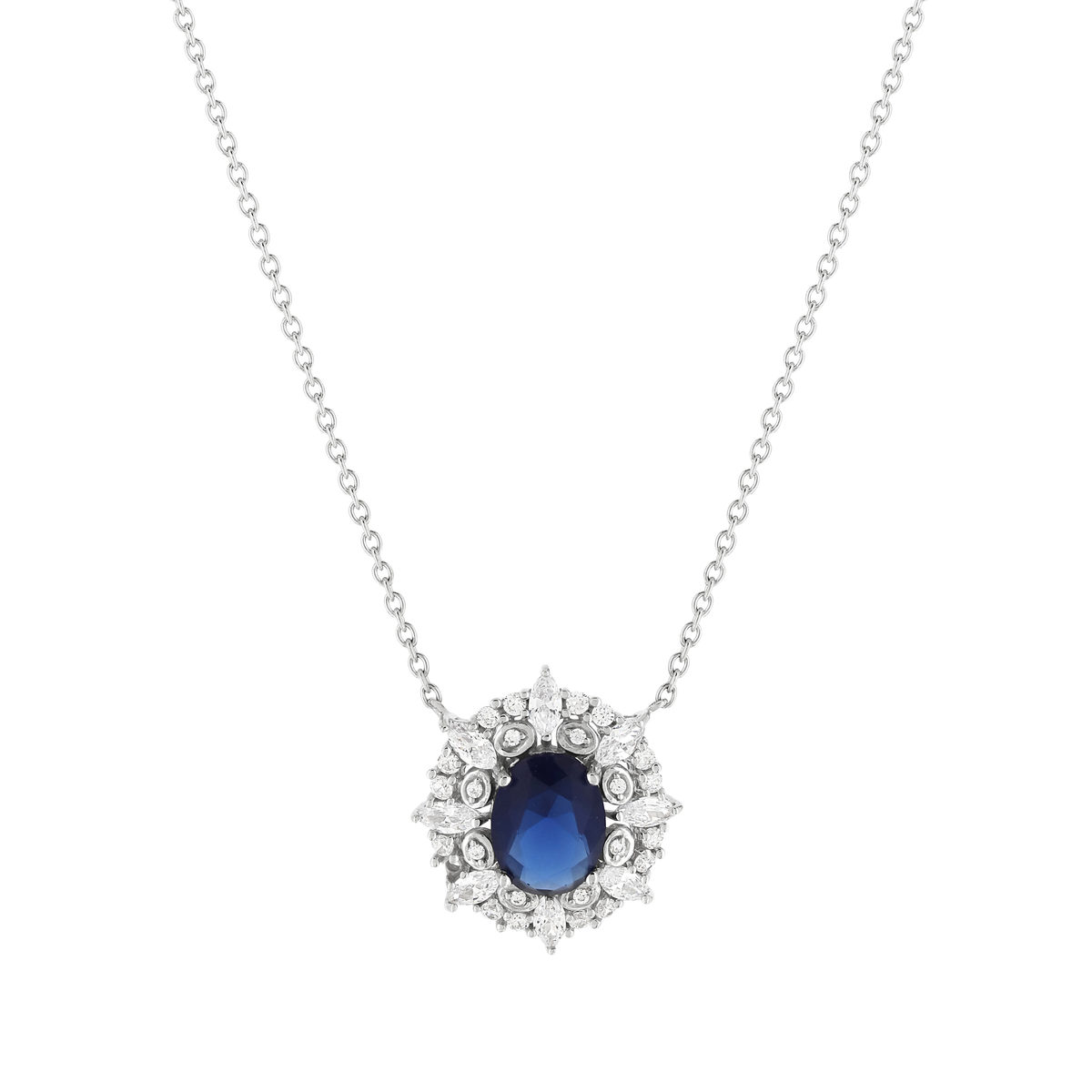Collier argent 925 pierre bleue et zirconias 45 cm