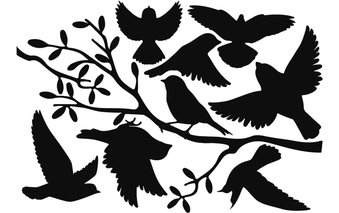 Fensterfolie Vogelsilhouetten auf Ast 33 x 23 cmSelbstklebende Warnvögel für Fensterscheiben