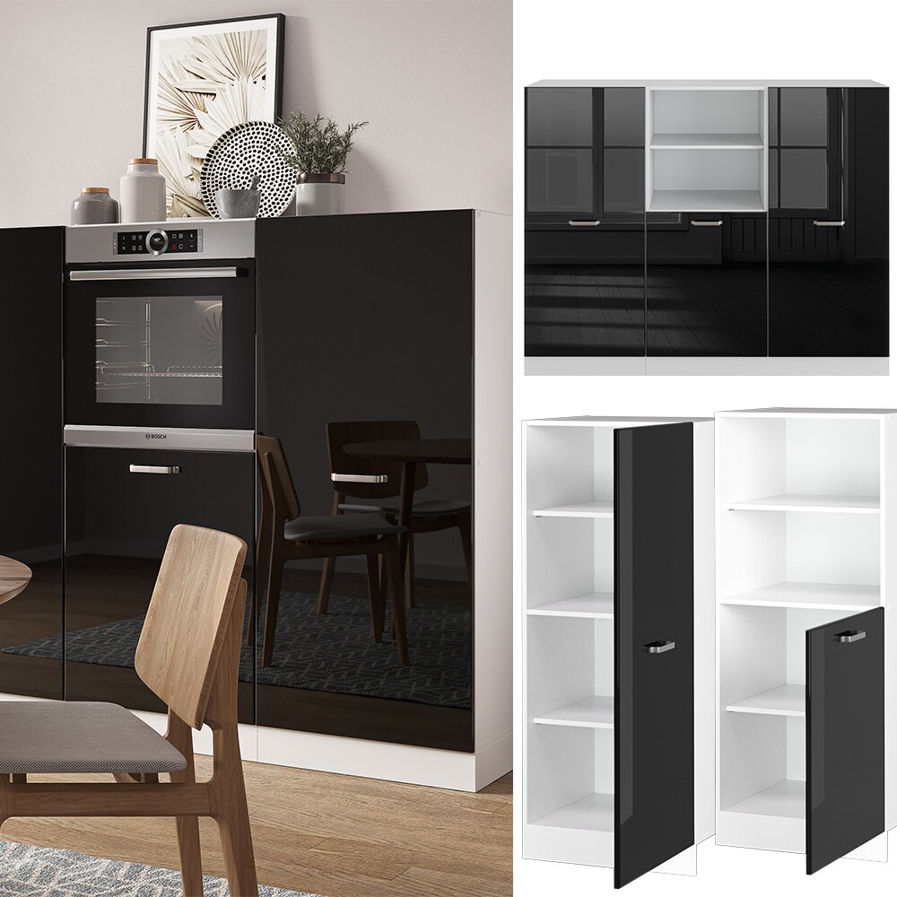 Vicco Küchenzeile R-Line Solid Weiß Schwarz 180 cm modern Küchenschränke Küchenmöbel