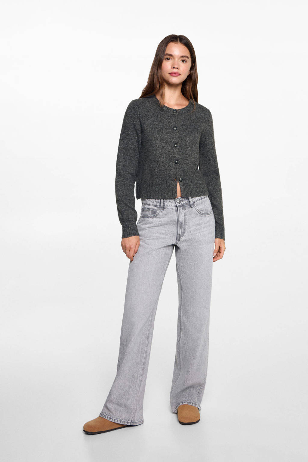 MANGO TEEN fijngebreid vest grijs