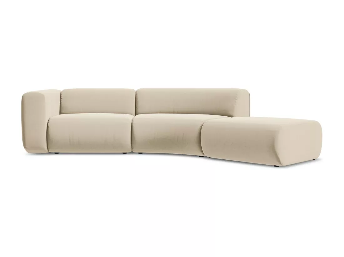 Canapé modulable 4 places droit en velours - beige clair - EKAHI