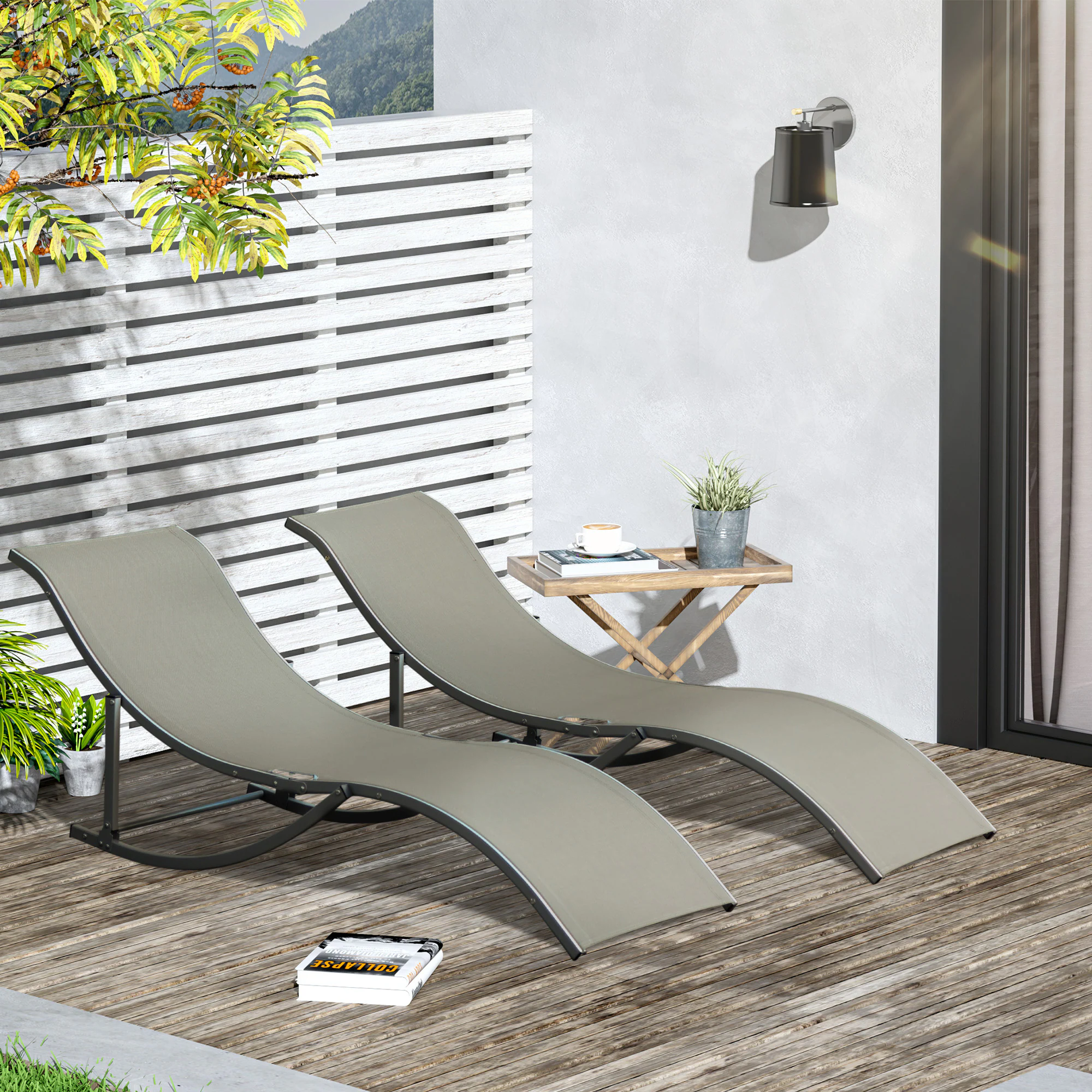 Outsunny Gartenliegen 2er Set 165 x 61 x 63 cm (LxBxH)