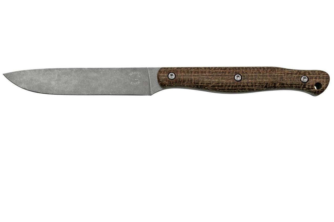 White River Exodus 4 Natural Burlap Micarta, Kydex schede, bushcraftmes, Jacob Peterson design